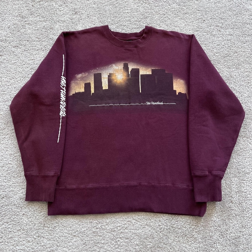 The Hundreds‎ Sweatshirt Mens Large Red LA Skyline Graphic Crewneck Pullover